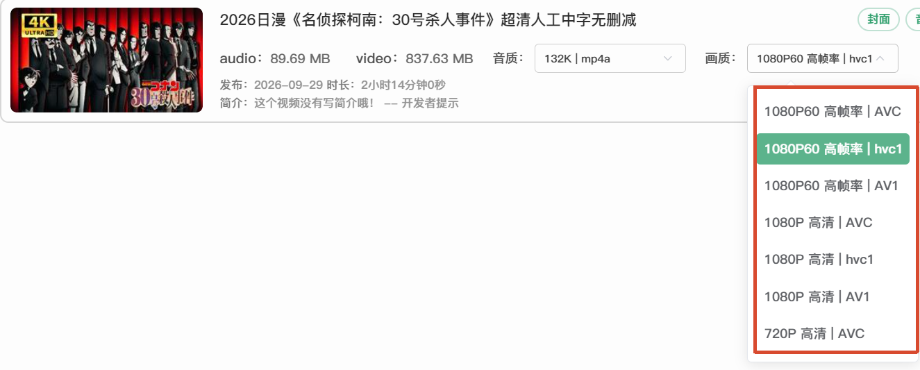 播放器中的视频编码信息